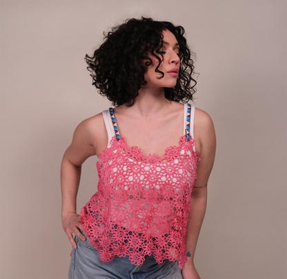 red daisy strappy top