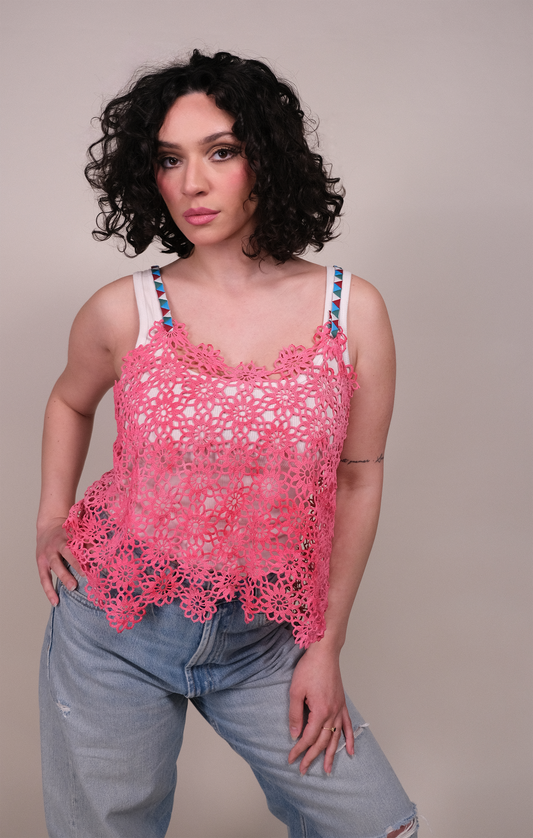 red daisy strappy top